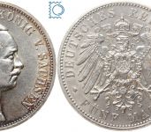 SACHSEN, 5 Mark 1914 E, König Friedrich August, J.136, Silber