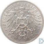 SACHSEN, 5 Mark 1914 E, König Friedrich August, J.136, Silber