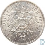 SACHSEN, 5 Mark 1902 E, Auf den Tod von König Albert, Silber, J.128, Silber