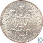 SACHSEN, 2 Mark 1909 E, 500 Jahre UNI Leipzig, Silber Jg. 138