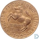 Notgeld Westfalen, 5 Millionen 1923, Minister von Stein, Jäger N22