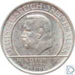 Weimar 3 Mark 1929 G, Schwurhand Hindenburg, J.340, Silber