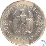 Weimar 3 Mark 1932 G, Johann Wolfgang von Goethe 100. Todestag, J.350, Silber