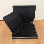 Münzkassette Schatulle für 16 x 50mm eckige Vertiefungen mit 2 Tableus - gebraucht