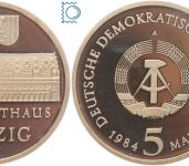 DDR 5 Mark 1984, Altes Rathaus Leipzig, PP Proof