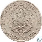 BADEN 2 Mark 1876 G, Friedrich I. (Friedrich I. 1856-1907), J.26
