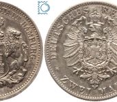 HAMBURG, 2 Mark 1876 J, Stadtwappen, J. 63, Silber