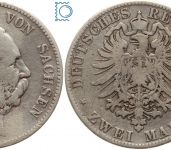 SACHSEN, 2 Mark 1877 E, König Albert (1873-1902), J.121