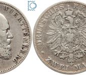Württemberg, 2 Mark 1877 F, König Karl (1864-1891), J.172