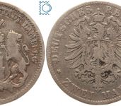 HAMBURG, 2 Mark 1877 J, Stadtwappen, J. 63, Silber