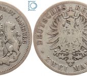 HAMBURG, 2 Mark 1878 J, Stadtwappen, J. 63, Silber