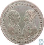 Jeton Jetton 1813 Alexander I. Russland & Franz I. Österreich Völkerschlacht mit original Beschreibungsblatt