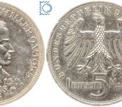 5 DM - Friedrich von Schiller 1955 F - vorzüglich! - Silber Gedenkmünze - J. 389