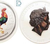 Australien - 2 Oz Silber Lunar II 2017 Year of the rooster - Farbveredelt