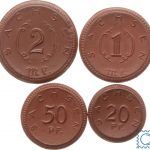 Freistaat Sachsen Porzellanmünzen - 10, 20 Pfennig, 1 + 2 Mark