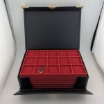 Münzkassette schwarz mit 5 Tableaus und Schlüssel / neuwertig
