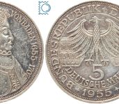 5 DM Markgraf von Baden 1955 G - Silber Gedenkmünze - Jäger 390