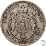 Frankreich 5 Francs 1867 A Paris - Napoleon III. 1861-1870