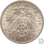 Sachsen Weimar Eisenach, 3 Mark 1910 A Großherzog Wilhelm Ernst Hochzeit Feodora