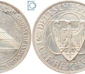 Weimar 5 Mark 1930 G, Rheinlandräumung, J.346, Silber, Patina!