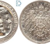 WÜRTTEMBERG, 3 Mark 1911 F, König Wilhelm II. & Charlotte, J.177