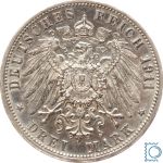 WÜRTTEMBERG, 3 Mark 1911 F, König Wilhelm II. & Charlotte, J.177