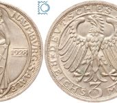 Weimar 3 Mark 1928 A, 900 Jahre Naumburg an der Saale, J.333, Silber