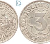 Weimar 3 Mark 1927 A, Jahrtausendfeier Nordhausen, J.327, Silber