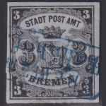 Bremen 1855 - MiNr. 1 x gestempelt, unten dünne Stelle, Altsignatur