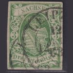 Sachsen 1863 - MiNr. 2 II gestempelt, geprüft Rismondo BPP - 3 Pfennig grün