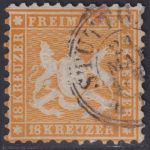 Altdeutschland Württemberg 1863 - MiNr. 29 gestempelt, geprüft Thoma BPP - 18 Kr. orangegelb