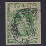 Sachsen 1863 - MiNr. 2 gestempelt - 3 Pfennig grün