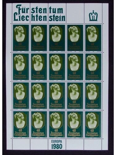 Liechtenstein, Kleinbogen, KB, Jahrgang 1980, postfrisch, ungefaltet