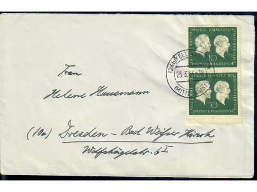 Bund, MiNr. 197 Paar, Bedarfsbrief nach Dresden vom 25.3.54