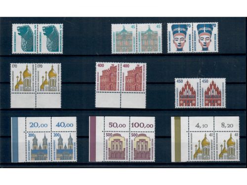 Bund, Sehenswürdigkeiten, waagerechte Paare, Jahre 1990-1999 kompl., postfrisch