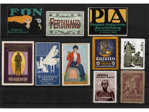 10 x Reklamemarken Werbemarken Vignetten vor 1945, 10 verschiedene