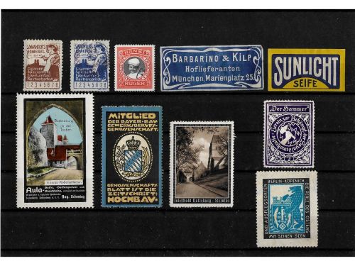 10 x Reklamemarken Werbemarken Vignetten vor 1945, 10 verschiedene