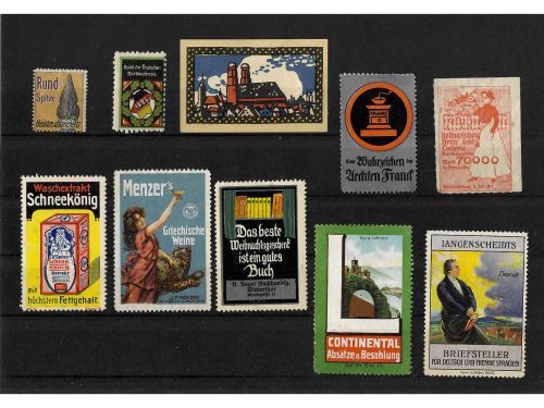 10 x Reklamemarken Werbemarken Vignetten vor 1945, 10 verschiedene