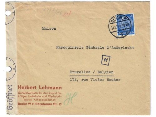 Deutsches Reich, 25 Pf. Hindenburg-Medaillon, Ef, Verschlußzettel, nach Belgien