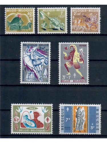 Belgien, Posten 7, postfrisch, komplette Sätze u. Marken, Michel über 25,- Euro