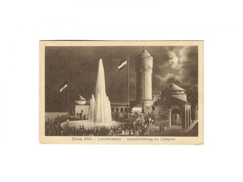 Düren, Rhld. - Leuchtfontaine-Abendstimmung am Cölnplatz, Jahr 1924,