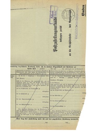 Landpoststempel Schott über Norden auf PZU vom 10.11.37