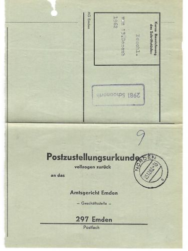 Landpoststempel 2981 Schoonorth auf PZU vom 25.12.62
