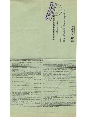 Landpoststempel 23 Süderpolder über Norden auf PZU vom 15.9.55