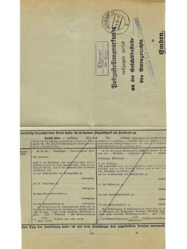Landpoststempel Theener über Norden auf PZU vom 10.3.37