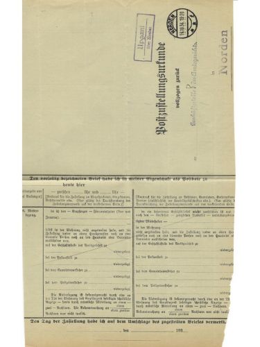 Landpoststempel Upgant über Norden auf PZU vom 16.10.34