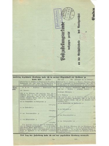 Landpoststempel Utlandshörn über Norden auf PZU vom 9.3.36