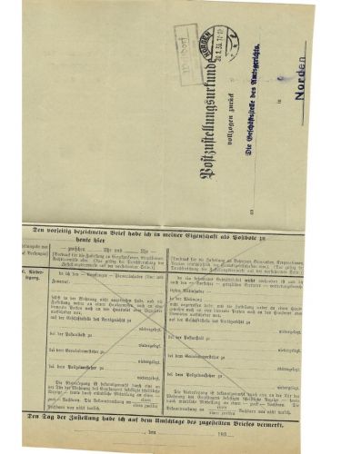Landpoststempel Westdorf über Norden auf PZU vom 20.1.35