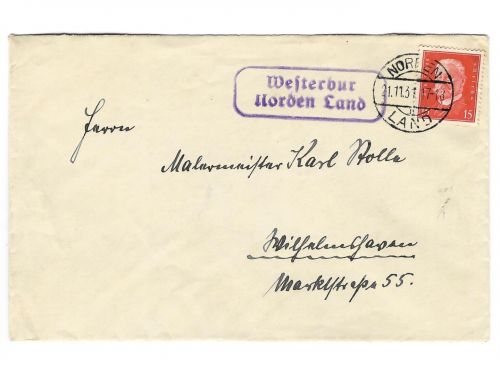 Landpoststempel Westerbur Norden Land auf Brief vom 21.11.31