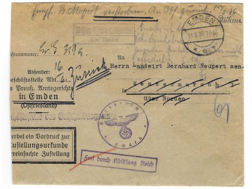 Landpoststempel Wester-Charlottenpolder über Norden auf Briefstück vom 13.6.36